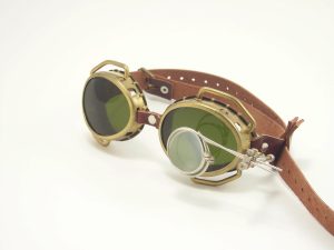 Brass Goggles: Brown Leather, Green Lenses & Eye Loupe