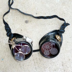 Black Goggles: Purple Lenses w/ Etched Cogs & Eye Loupe