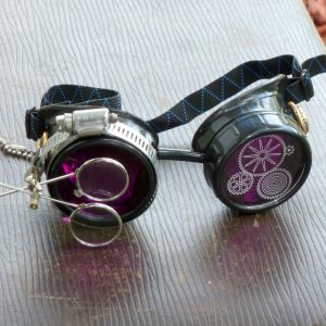 Black Goggles: Purple Lenses w/ Etched Cogs & Eye Loupe