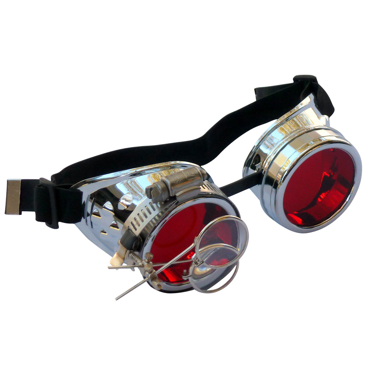 Steel Toned Goggles: Red Lenes w/ Eye Loupe