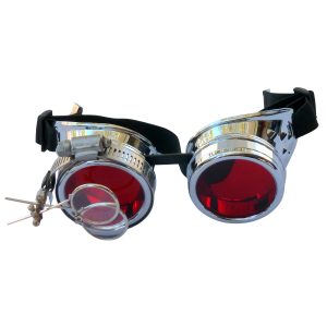 Steel Toned Goggles: Red Lenes w/ Eye Loupe