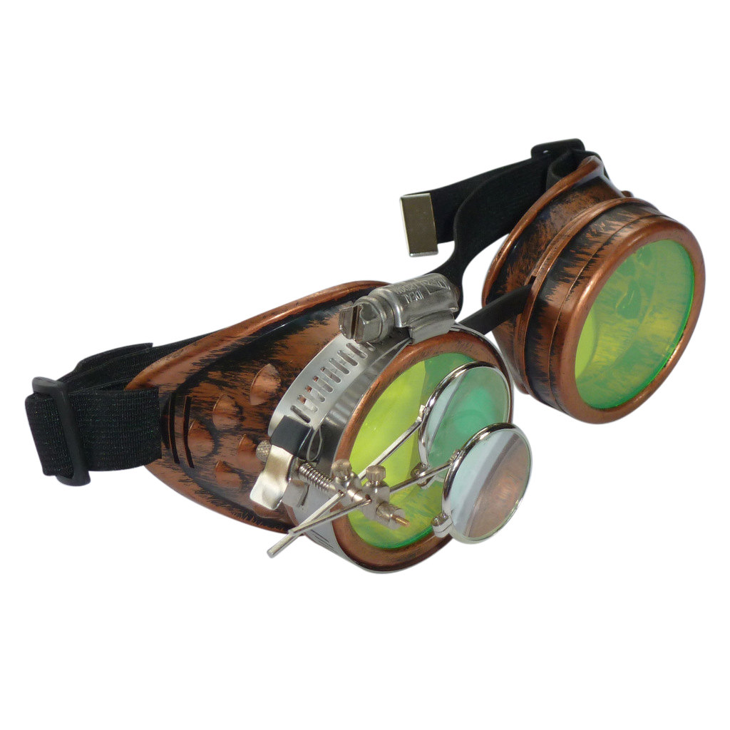 Copper Toned Goggles: Green Lenses w/ Eye loupe