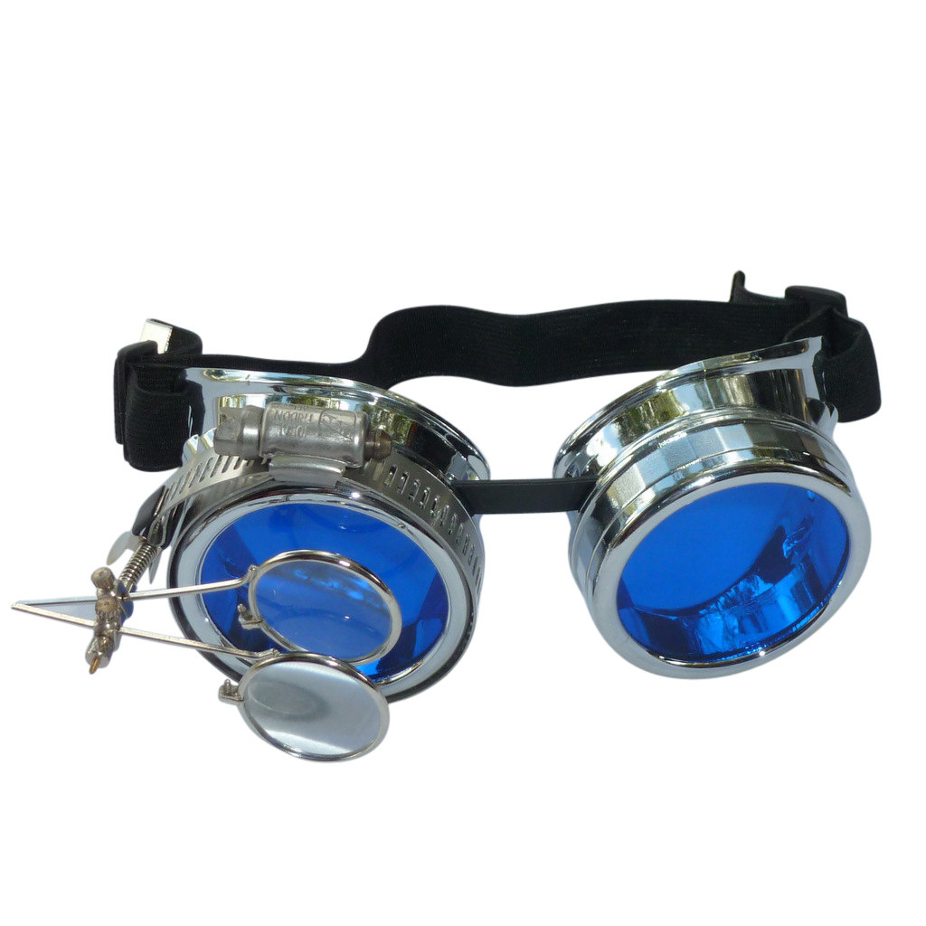 Chrome Goggles: Blue Lenses w/ Eye Loupe