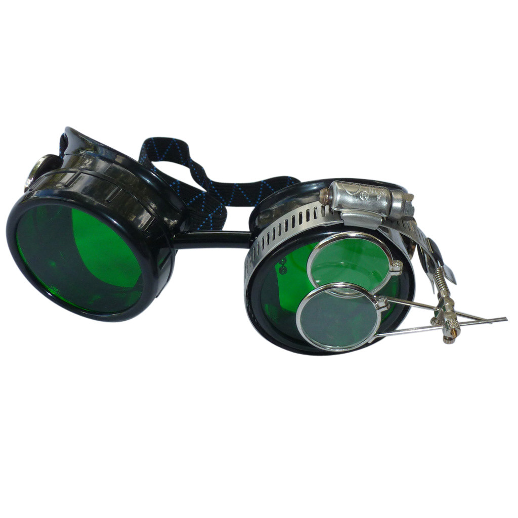 Black Goggles: Green Lenses w/ Golden Ornaments & Eye Loupe