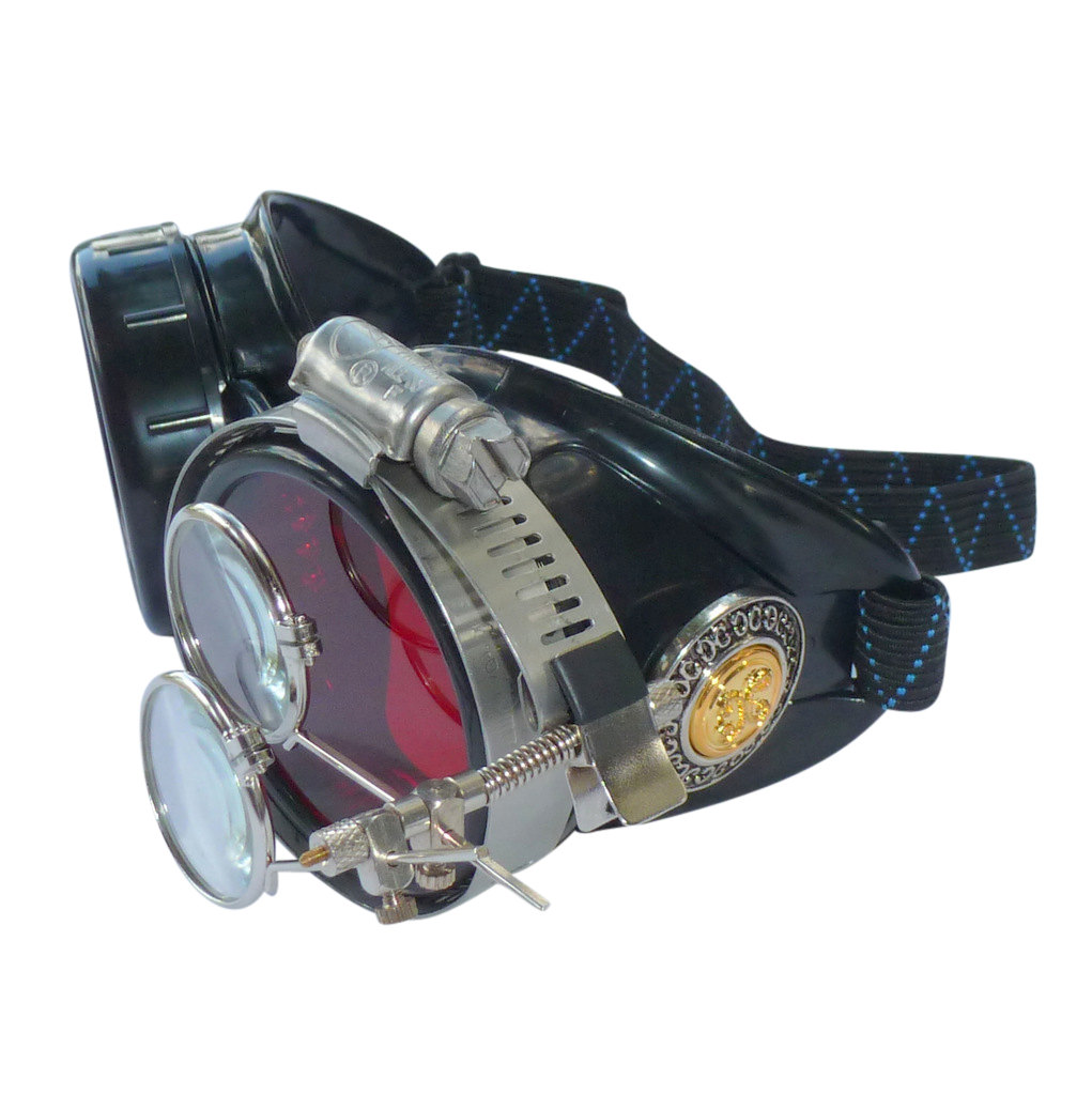 UMBRELLALABORATORY Steampunk Monocle Goggles Victorian Right Side with Double Clip on Loupe gcg 1x