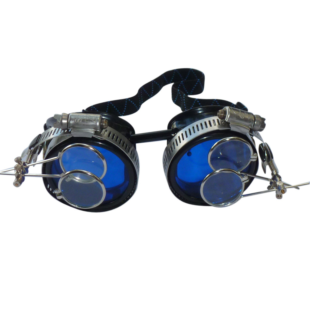 Black Goggles: Blue Lenses w/ Golden Ornaments & Two Eye Loupe
