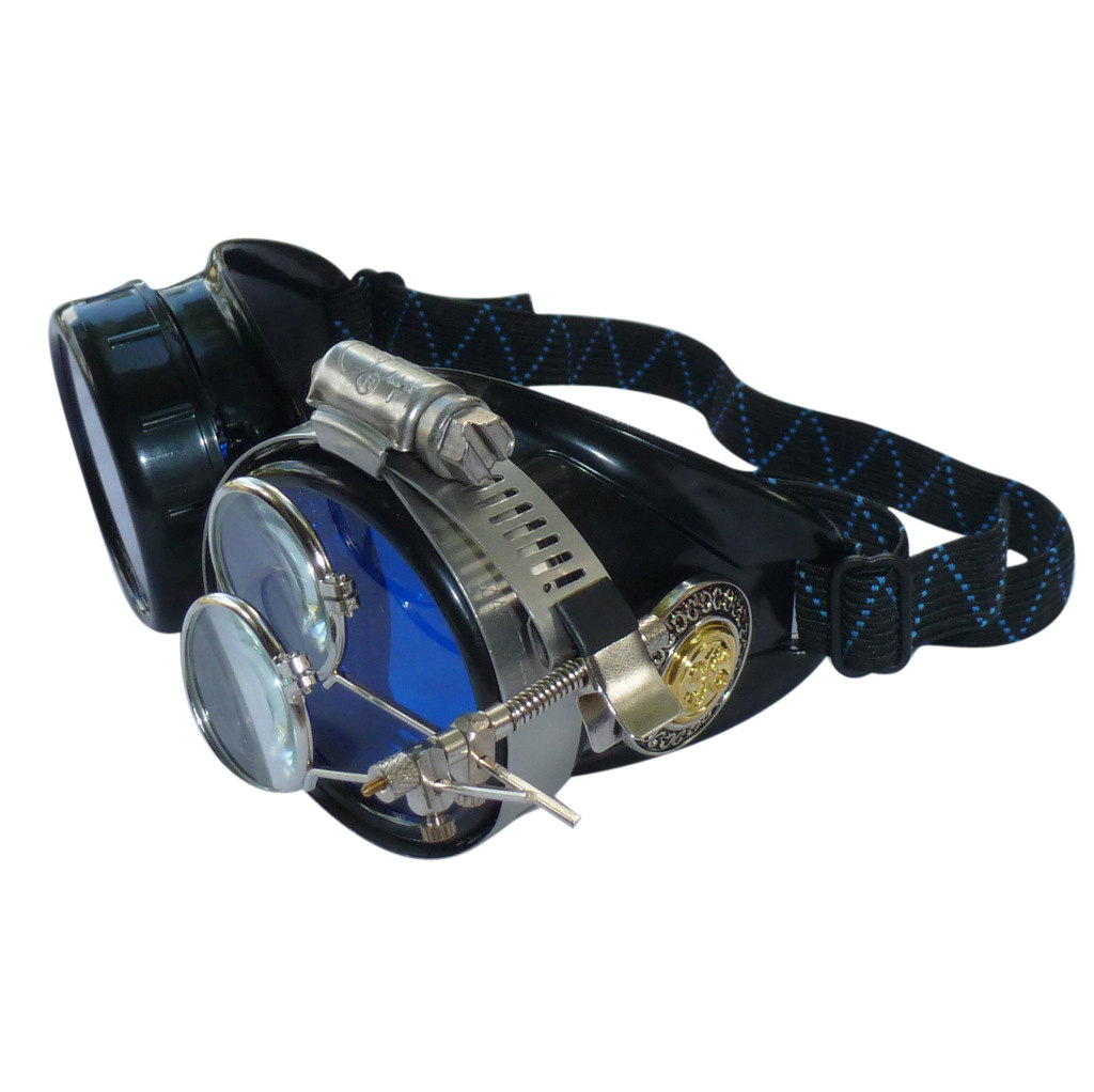 Black Goggles: Blue Lenses w/ Golden Ornaments & Eye Loupe