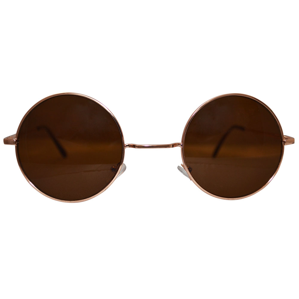 John Lennon Glasses - Gold Tone & Brown Lenses - Front - LARGE