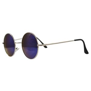 peace sunglasses with bright blue reflective lenses with silver frame & black temple covers