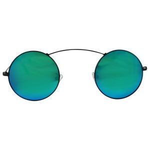 Minimal Circle Sunglasses: Arching Top Bar, Black & Aqua Blue