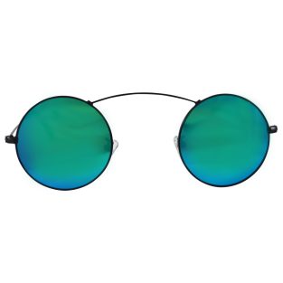 Minimal Circle Sunglasses: Arching Top Bar, Black & Aqua Blue