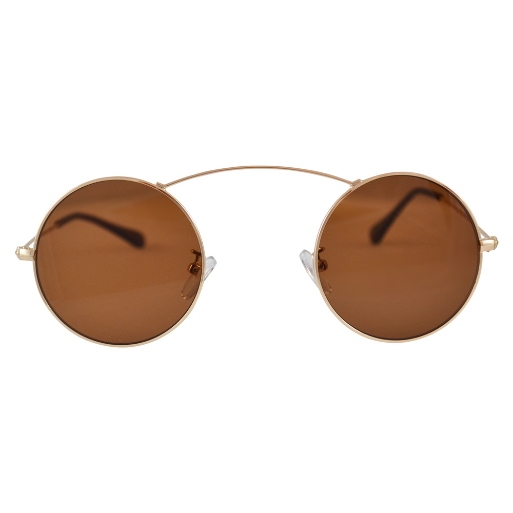 Minimal Circle Sunglasses: Arching Top Bar, Gold & Brown
