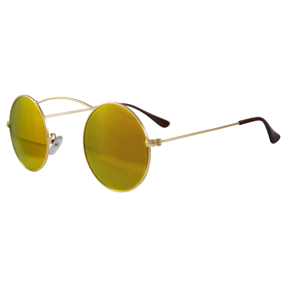 Minimal Circle Sunglasses: Arching Top Bar, Gold & Yellow