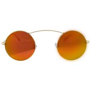 Minimal Circle Sunglasses: Arching Top Bar, Gold & Red