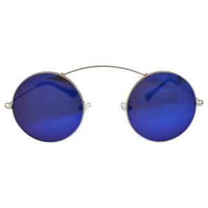 Minimal Circle Sunglasses: Arching Top Bar, Blue & Silver