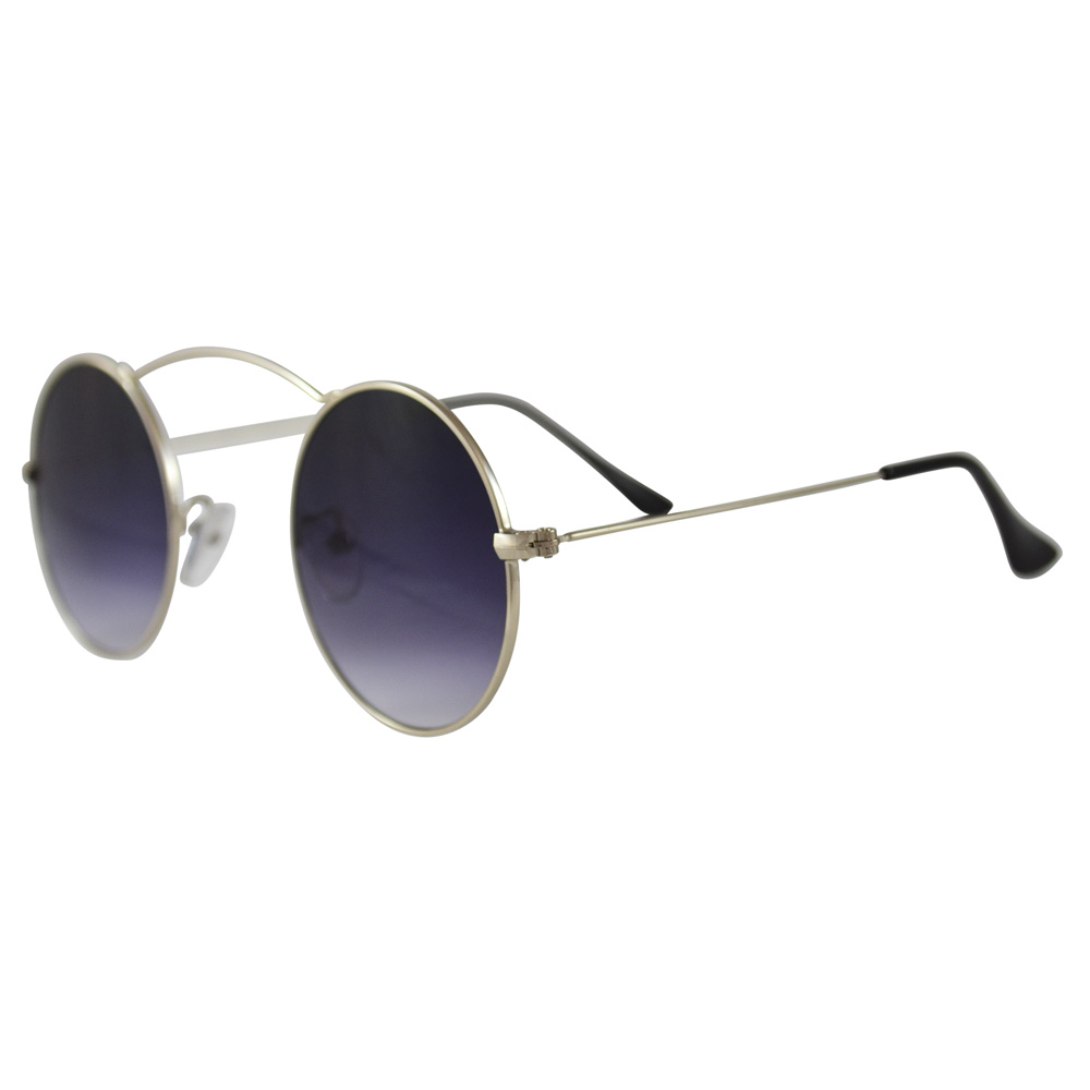 Minimal Circle Sunglasses: Arching Top Bar, Silver & Purple Gradient
