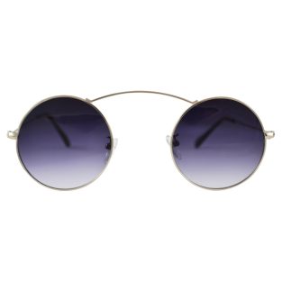 Minimal Circle Sunglasses: Arching Top Bar, Silver & Purple Gradient