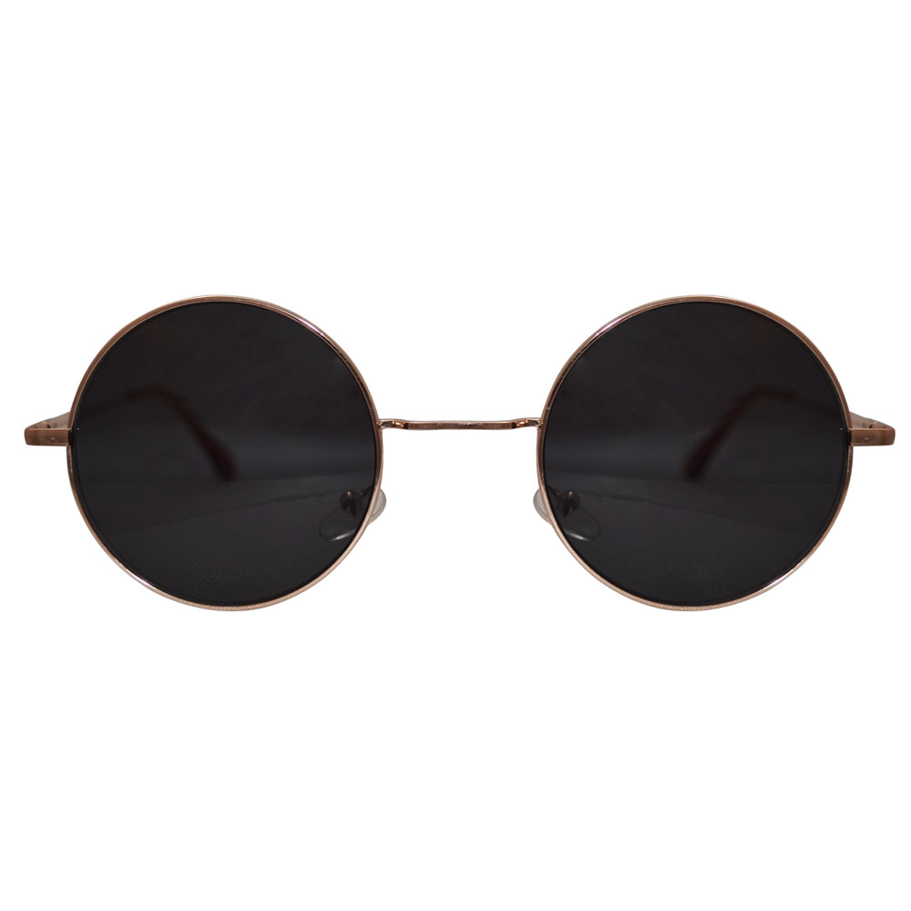 hippie peace glasses with gray lenses and golden frames & beige temple covers - Front