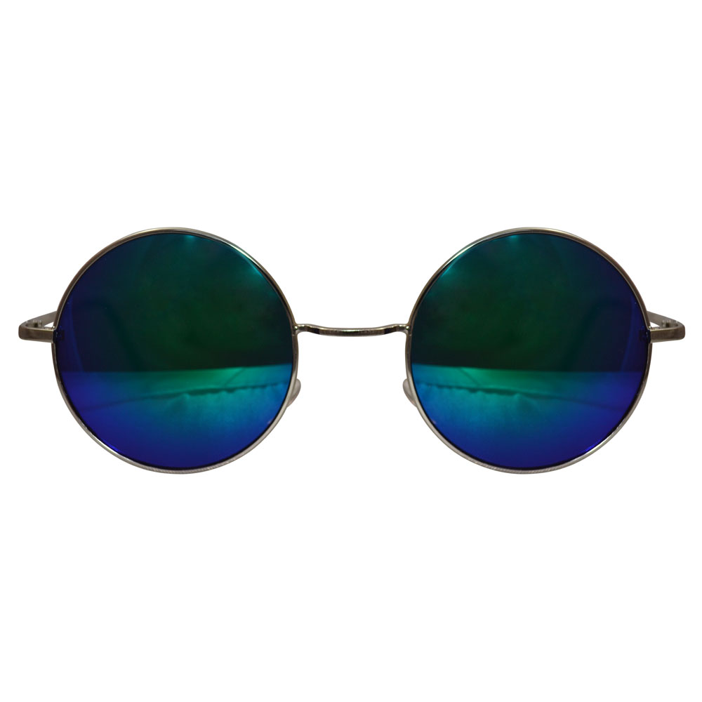green / blue reflective lenses with silver frame & black temple covers - front
