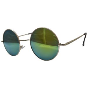 hippie peace glasses with gold / green reflective lenses with silver frames & black temple covers