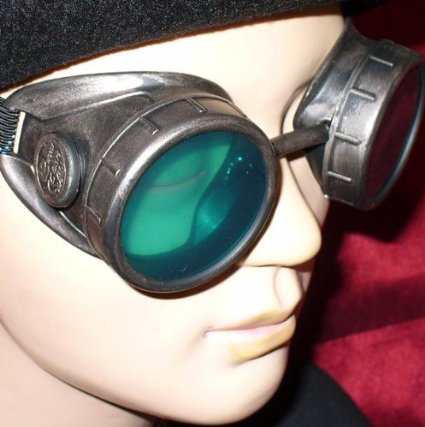 Pewter Steampunk Goggles with Green Lenses