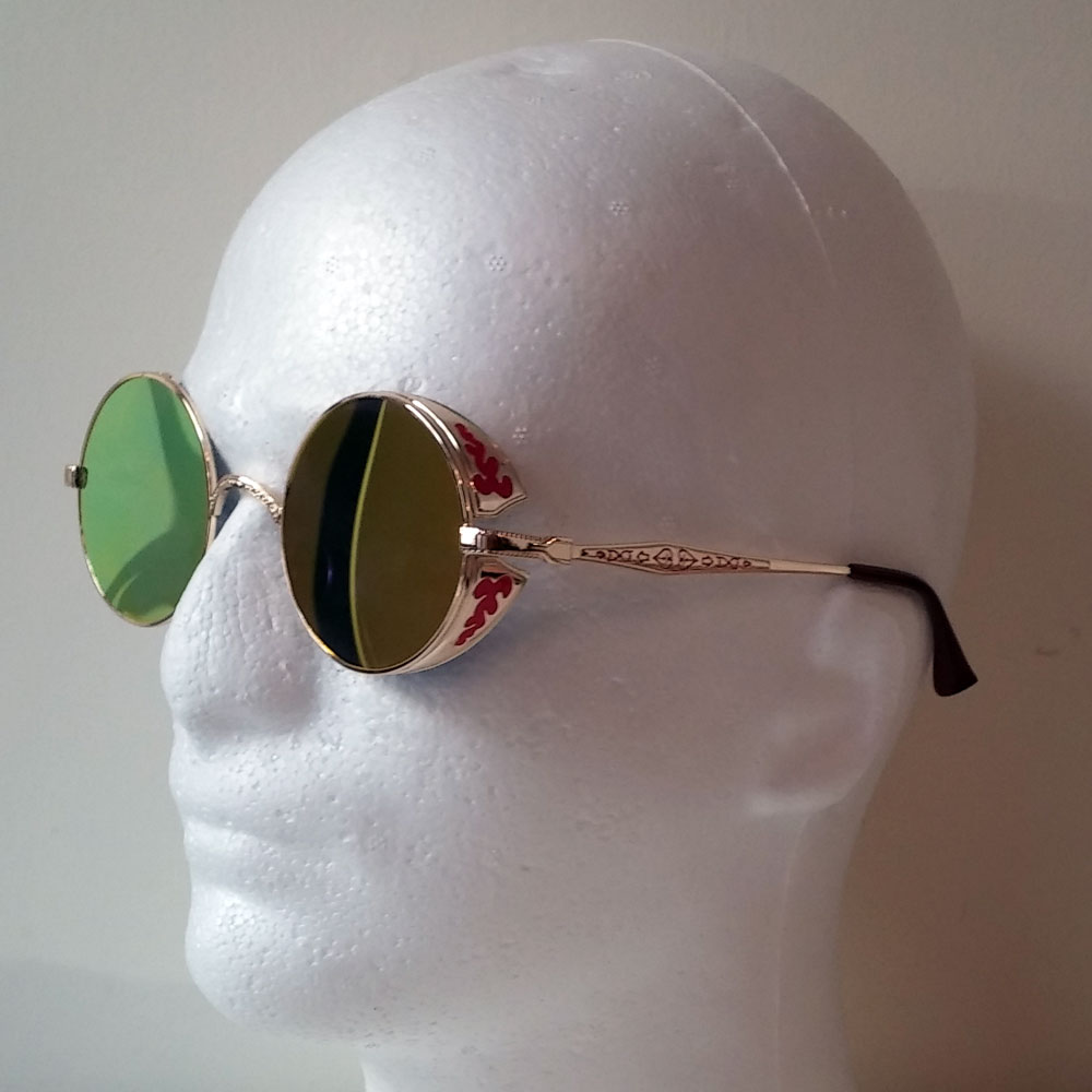 Gold Frame Sunglasses with Yellow Lenses and Red Detailing