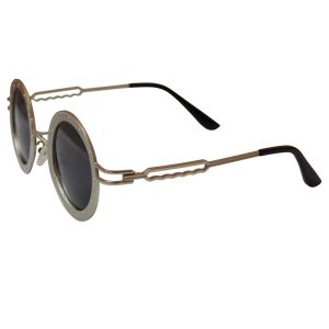 Round Steamship Construction Sunglasses With Rivets - Silver / Gray