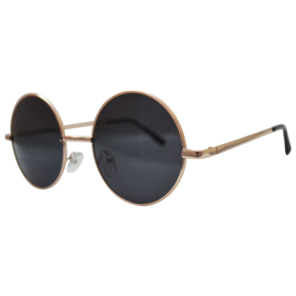 Vintage Metal Mens Sunglasses – Black Gold Frame, Gray Lens, 80s Style (Fonda)