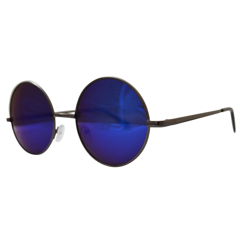 blue mirrored lenses with gunmetal gray frame & black temple covers