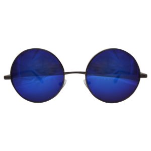 blue mirrored lenses with gunmetal gray frame & black temple covers - front