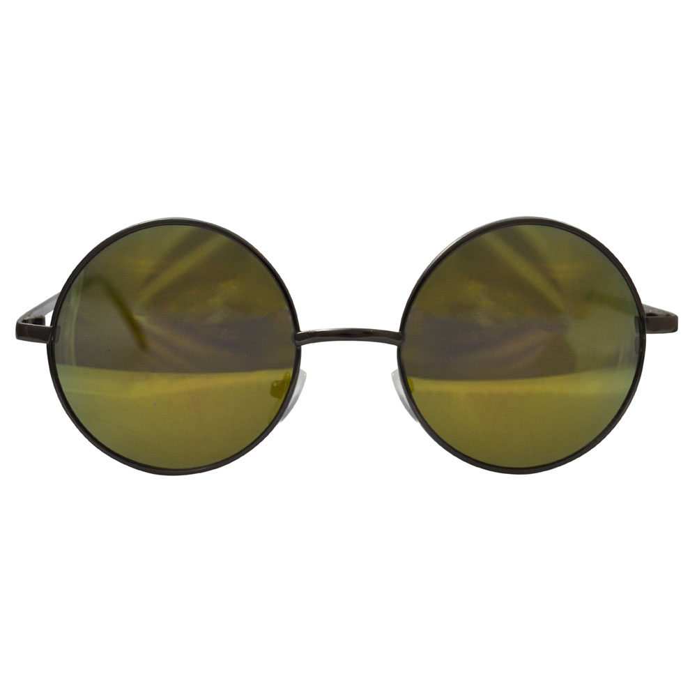 yellow / green reflective lenses with black frame & black temple covers - front