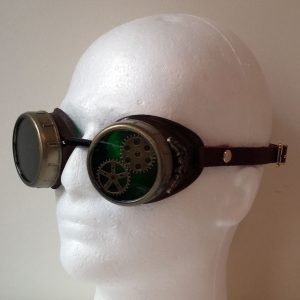 rustic brown steampunk goggles with brass toned filigree