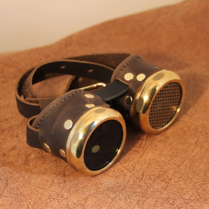 brass screened leather goggles