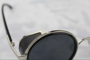 Silver Steampunk Glasses - Gray Smoked Lenses - John Lennon Influenced - Close-up
