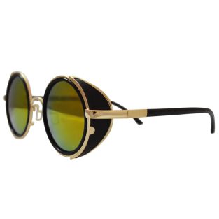 Gold sunglasses with side shields and red / gold lenses