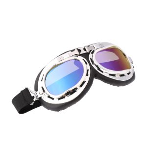 Silver aviator goggles, blue / green lenses