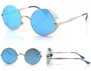 Silver Toned Sunglasses: Blue Lenses and Filigree Side Shields