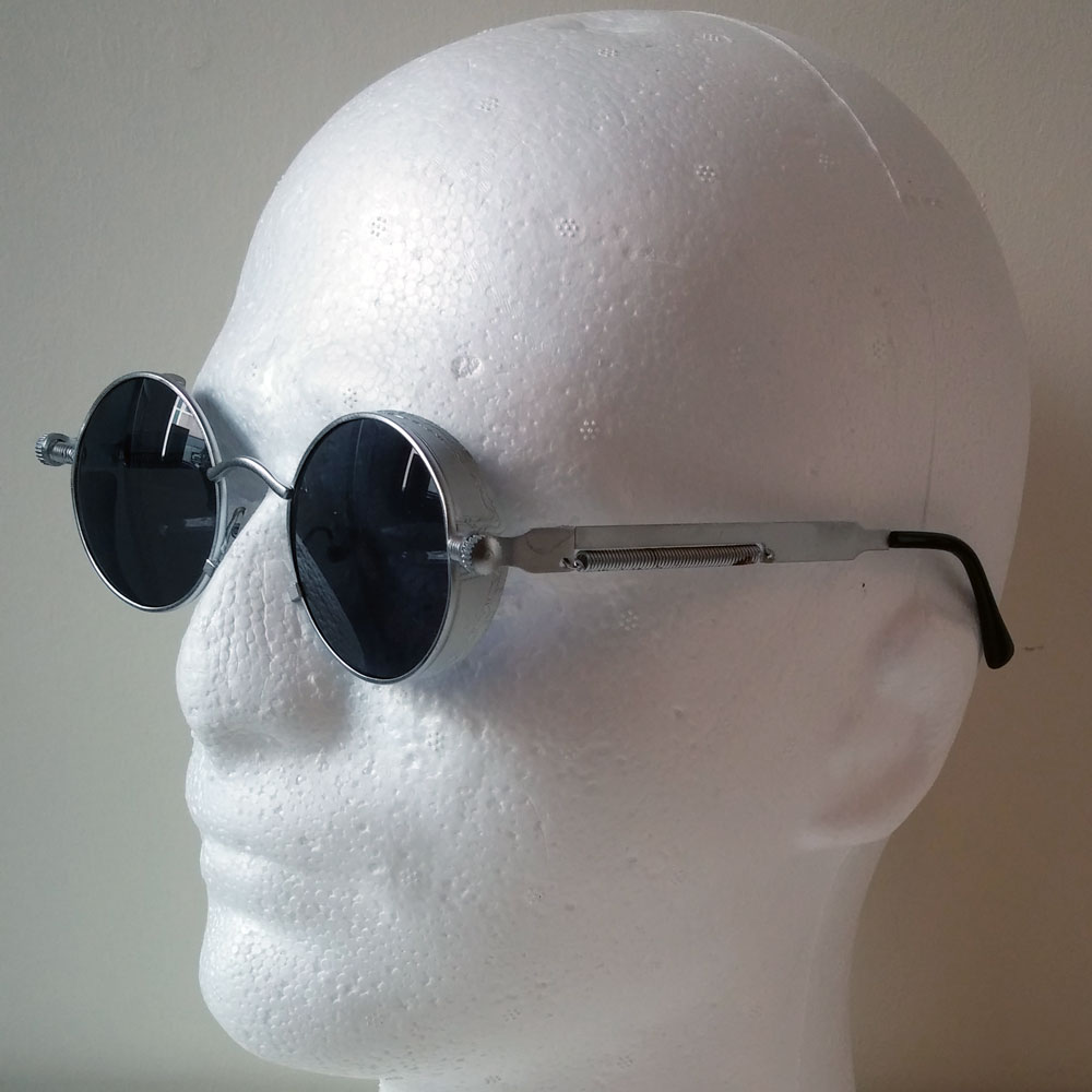 silver tone steampunk sunglasses with filigree - 3/4 view