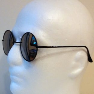 circle sunglasses with silver mirrored lenses and black frames
