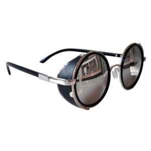 Round Sunglasses: Silver Frames, Mirrored Lenses & Side Shields