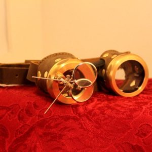 Brass & Brown Leather Goggles With Magnifiers