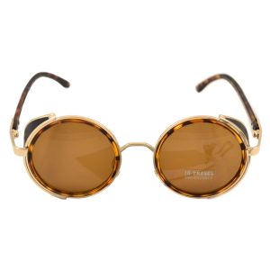 Round Tortoise Shell Sunglasses With Side Shields - Front View