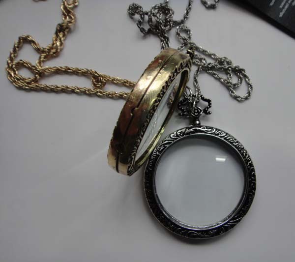 Antique Silver Monocle Necklace - Side Close Up